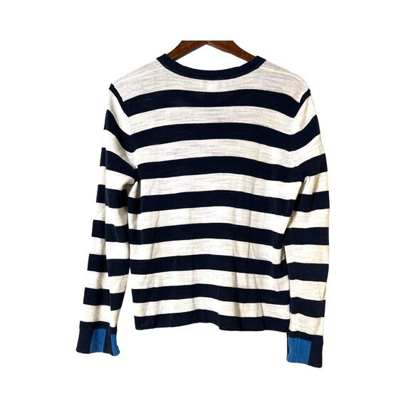 Doncaster Large Hidden Snap Closure Knit Cardigan Cotton Blend White Blue Stripe - Picture 3 of 8